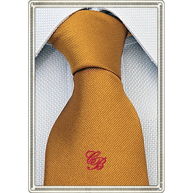 Cravatta con iniziali ricamate in seta giallo senape