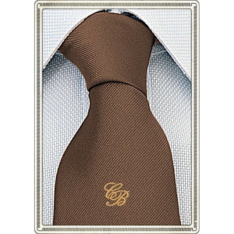 Cravatta in seta marrone personalizzata con monogramma oro
