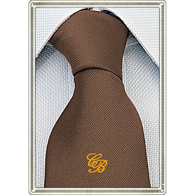 Cravatta in seta marrone personalizzata con monogramma giallo