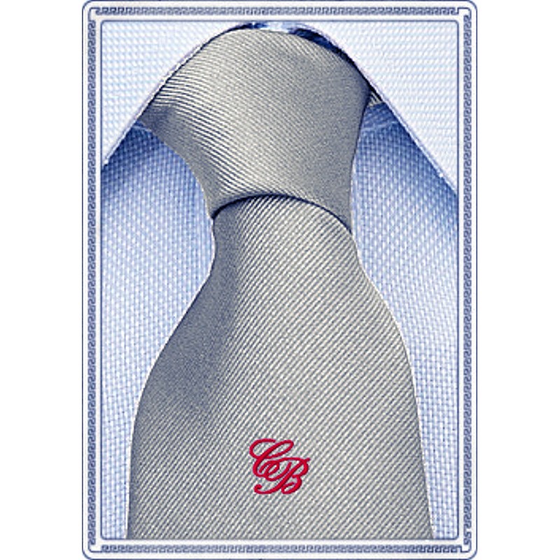 Cravatta in seta colore argento personalizzata con monogramma rosso