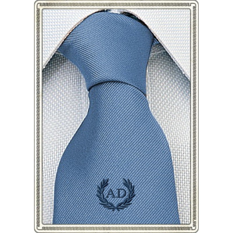 Cravatta Seta Azzurra con stemma alloro e iniziali personalizzate