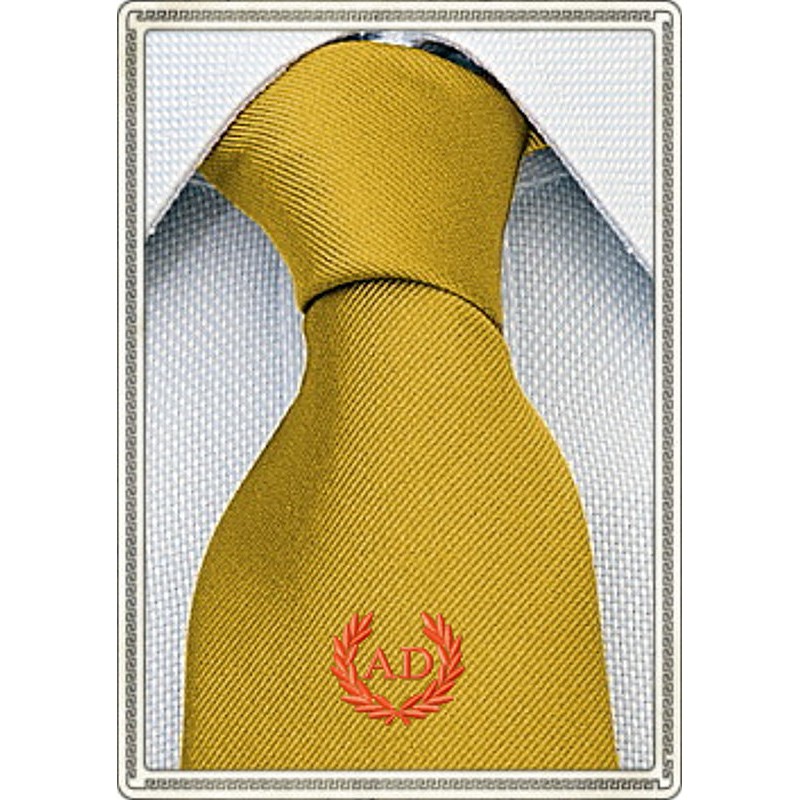 Cravatta Seta Giallo Oro con stemma alloro e iniziali personalizzate