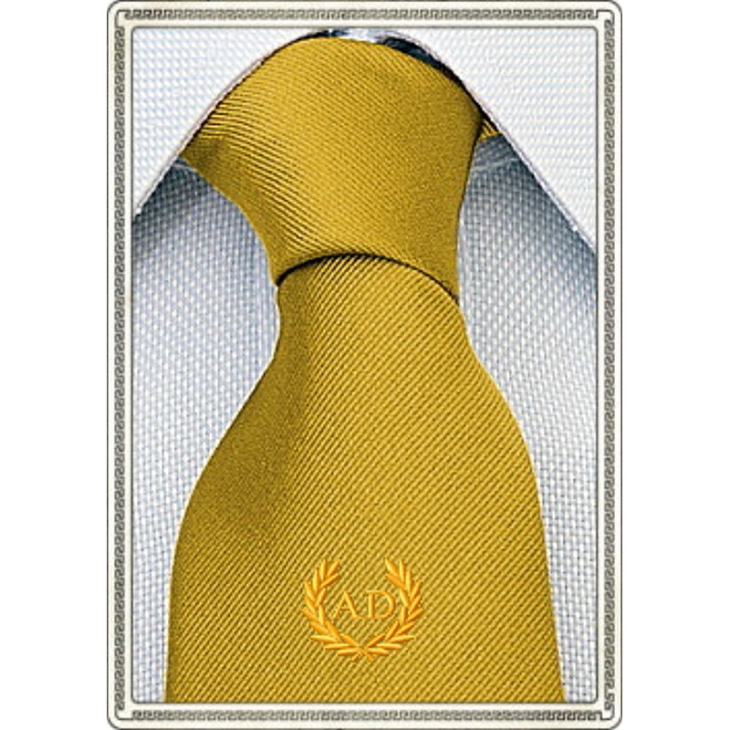Cravatta in misto seta Giallo Oro, stemma alloro con iniziali personalizzate