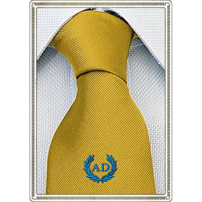 Cravatta in misto seta Giallo Oro, stemma alloro con iniziali personalizzate