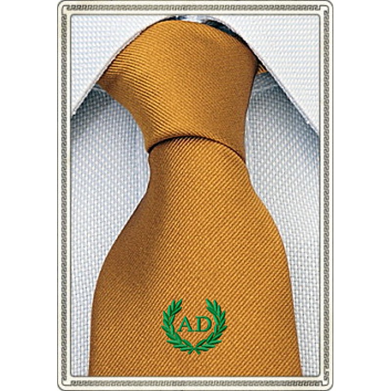 Cravatta in seta colore giallo senape  con stemma alloro e iniziali personalizzate
