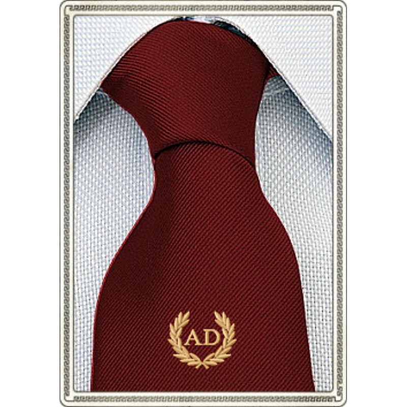 Cravatta in seta colore bordeaux personalizzata con stemma alloro con iniziali Cravatta in seta colore bordeaux personalizzata con stemma alloro con iniziali