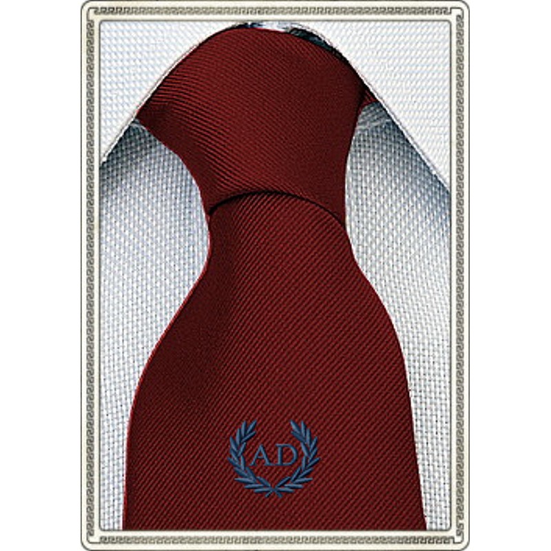 Cravatta in seta colore bordeaux personalizzata con stemma alloro con iniziali