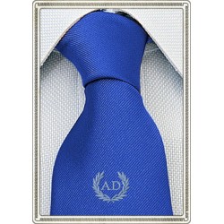 Cravatta con stemma alloro e iniziali personalizzate pura seta colore blu royal