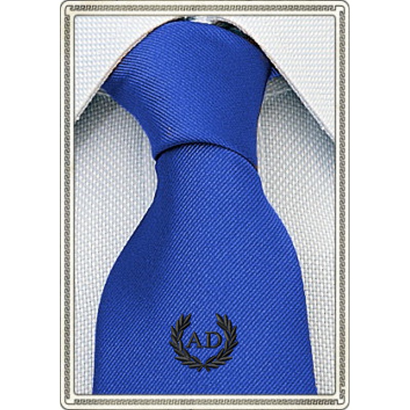 Cravatta Seta Blu Royal con stemma alloro e iniziali personalizzate