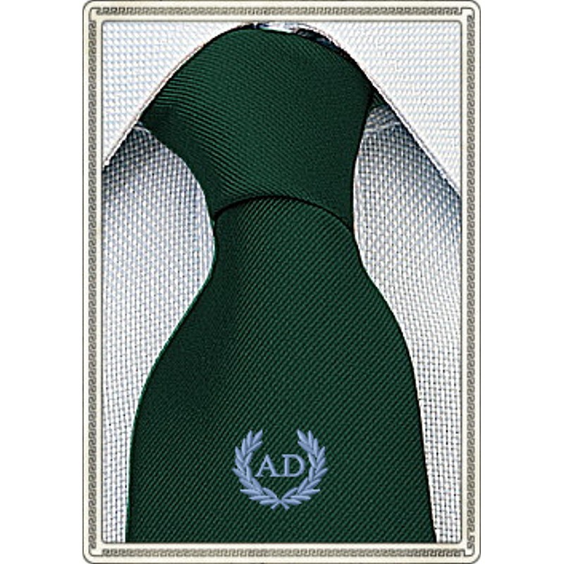 Cravatta Seta Verde Inglese con stemma alloro e iniziali personalizzate