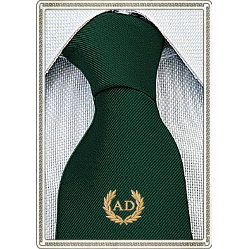 Cravatta verde inglese con alloro personalizzato con iniziali Cravatta verde inglese con alloro personalizzato con iniziali