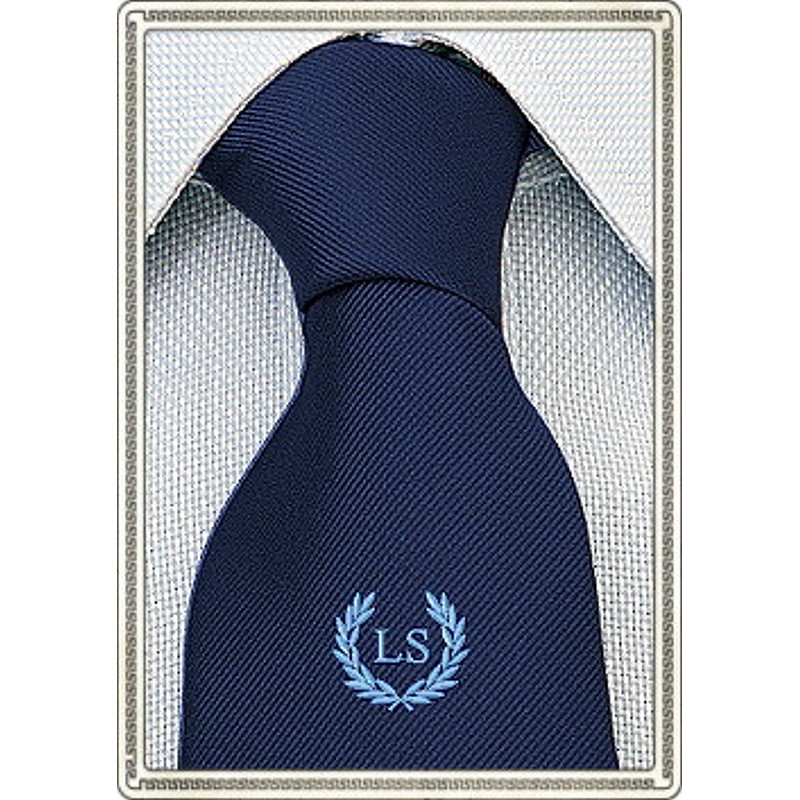 Cravatta Blu con stemma alloro e iniziali personalizzate