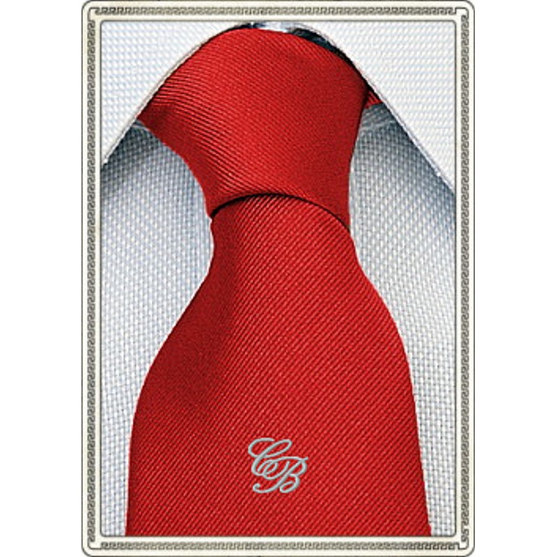 Cravatta in seta colore rosso personalizzata con monogramma grigio Cravatta in seta colore rosso personalizzata con monogramma grigio