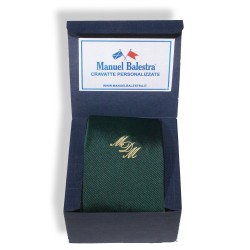 Cravatta in misto seta blu royal con iniziali ricamate